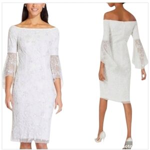 Adrianna Papell White Beaded Floral Lace Mini Dress 6 NWT Bridal Shower Event